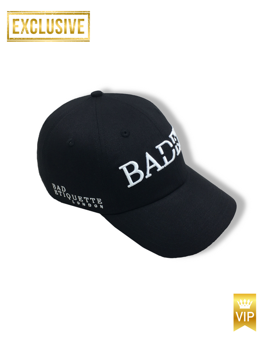 BADETI  Black Cap | Bad Etiquette London Designer Cap Sports Cap Dad Cap Gym Fashion Hat UNISEX 