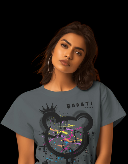 BADETI London | Bad Etiquette London Unisex Women's T-shirt  Bad Etiquette London Streetwear  Badeti London BADETI Bear White T-shirt  Paint Slatter Tee Bad Etiquette London Streetwear Clothing Brand