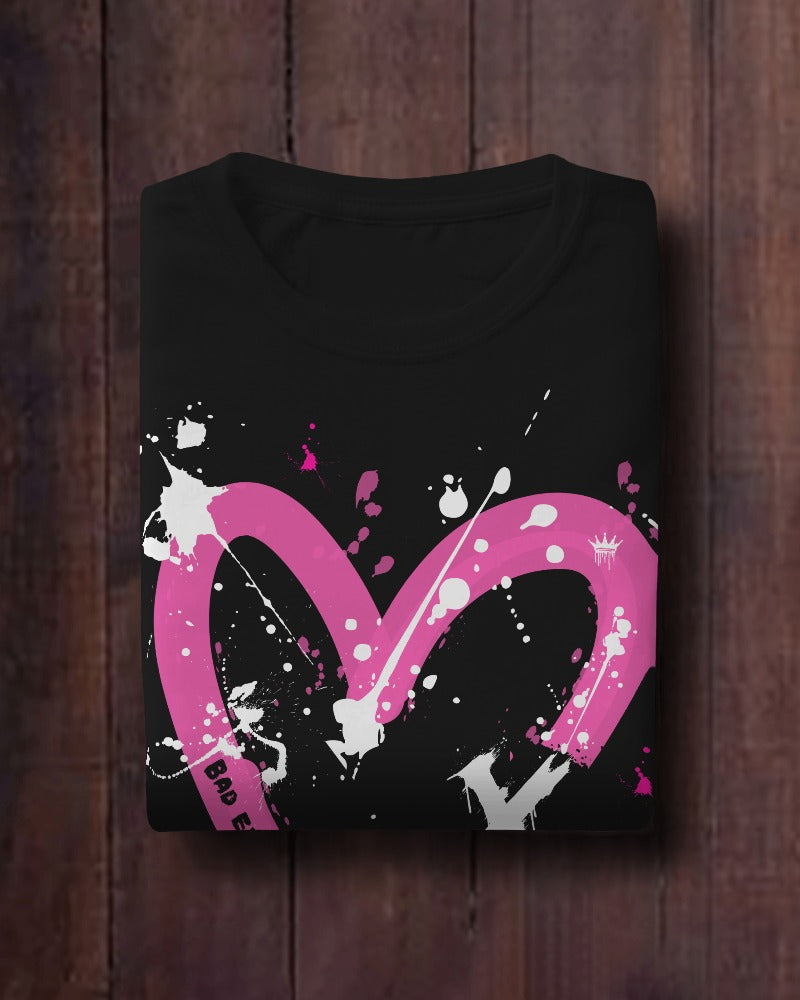 Bad Etiquette London | Heart Splatter Paint Flick Tee men's tee Men's T-shirt Bad Etiquette London Streetwear Heart T-Shirt Heart splatter T-shirt Best Valentine's gift for men Urban Fashion Heart Tee London Streetwear Designer Heart T-Shirt Badeti London T-shirt