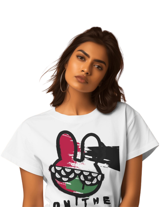 Bad Etiquette London | On The Run T-shirt Clothing  Streetwear On The Run Tee  On The Run T-Shirt  On The Run  Cool Bunny Tee  Bunny T-shirt  Bad Etiquette London Women's T-shirts  BAD BUNNY T-SHIRT  Badeti London  Badeti London TEE UNISEX